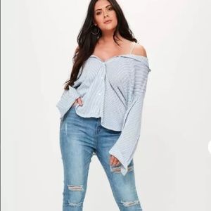 Missguided- Striped Cold Shoulder Shirt